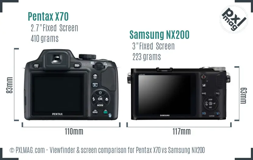 Pentax X70 vs Samsung NX200 Screen and Viewfinder comparison