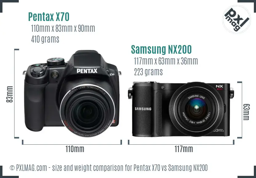 Pentax X70 vs Samsung NX200 size comparison