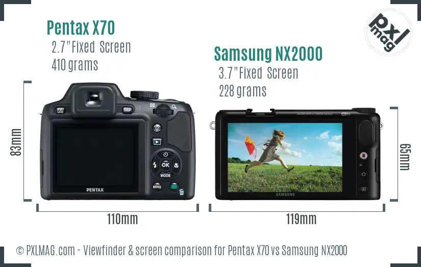 Pentax X70 vs Samsung NX2000 Screen and Viewfinder comparison