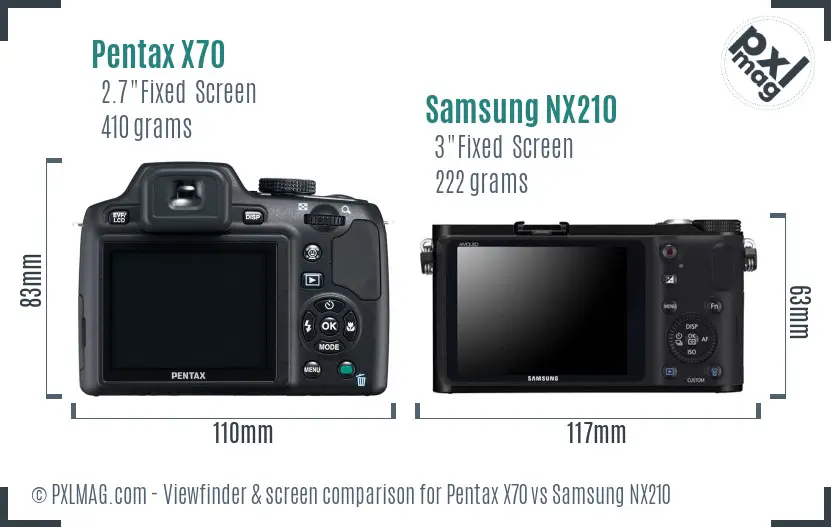 Pentax X70 vs Samsung NX210 Screen and Viewfinder comparison