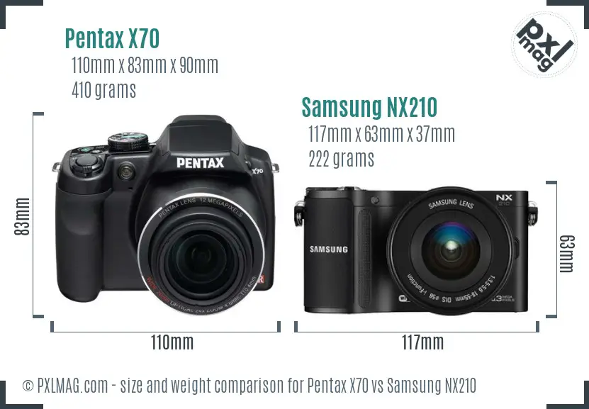 Pentax X70 vs Samsung NX210 size comparison