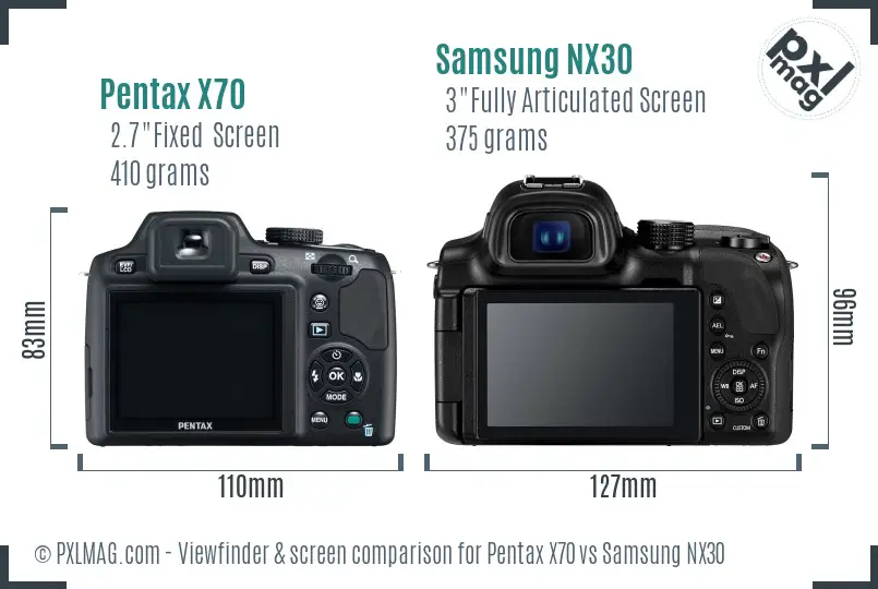 Pentax X70 vs Samsung NX30 Screen and Viewfinder comparison