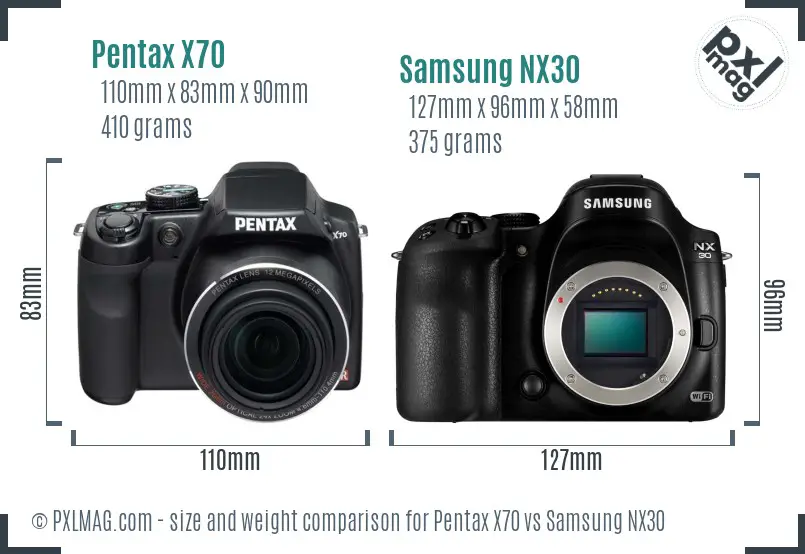 Pentax X70 vs Samsung NX30 size comparison