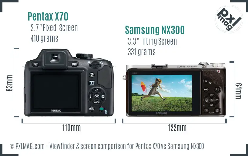 Pentax X70 vs Samsung NX300 Screen and Viewfinder comparison