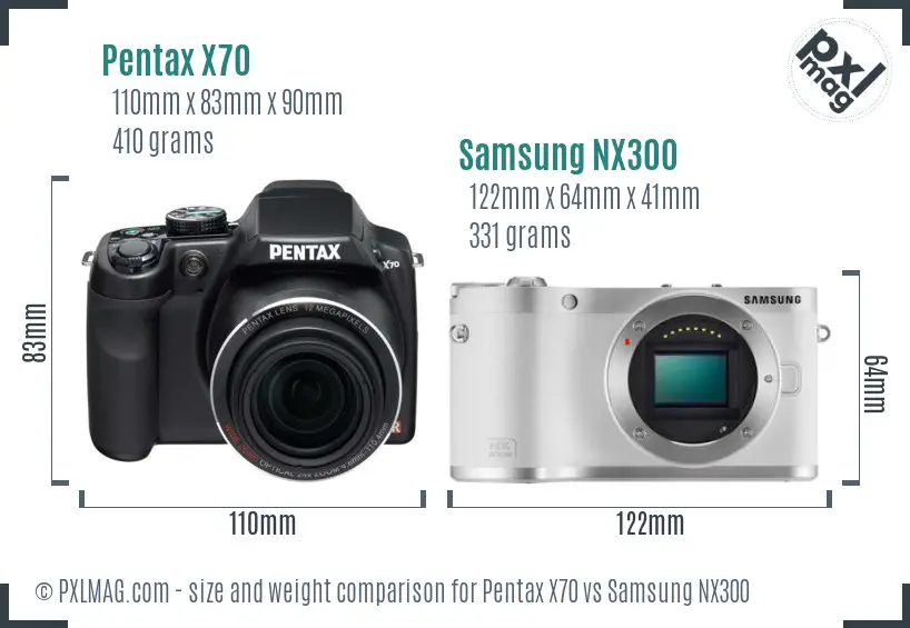Pentax X70 vs Samsung NX300 size comparison