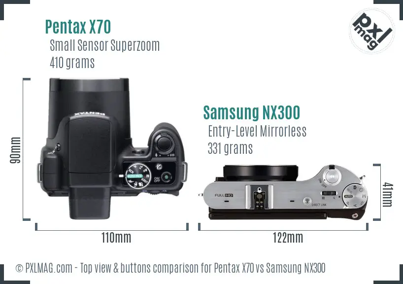 Pentax X70 vs Samsung NX300 top view buttons comparison