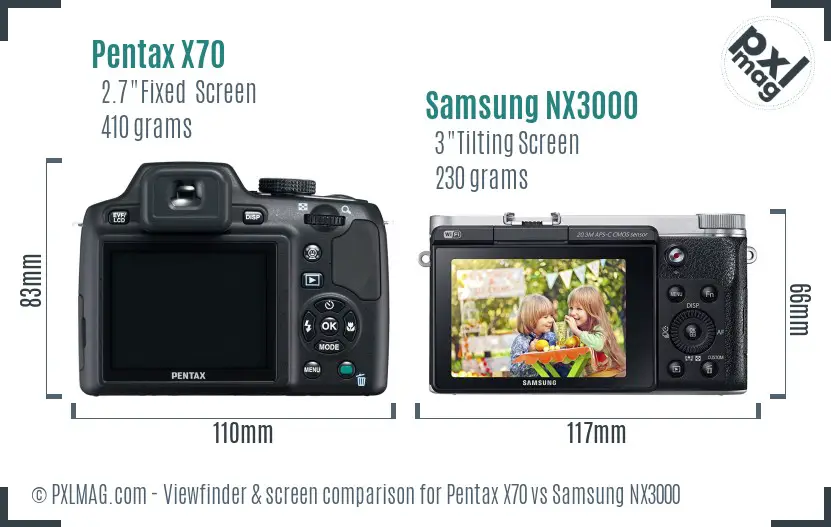 Pentax X70 vs Samsung NX3000 Screen and Viewfinder comparison
