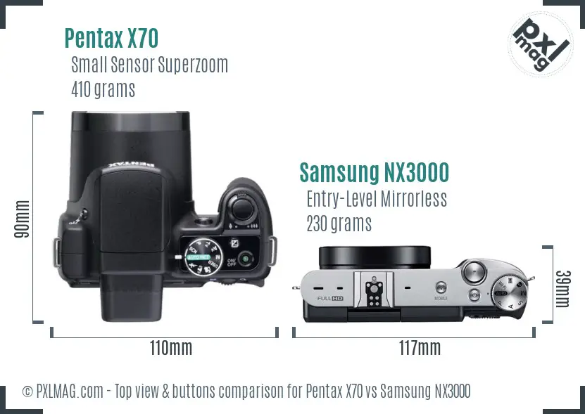Pentax X70 vs Samsung NX3000 top view buttons comparison