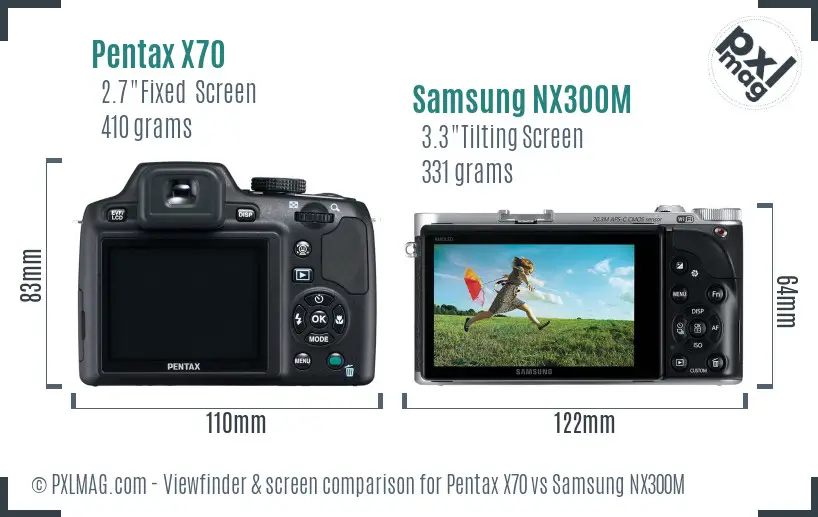 Pentax X70 vs Samsung NX300M Screen and Viewfinder comparison