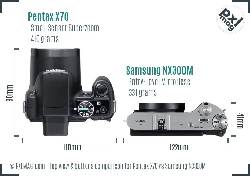 Pentax X70 vs Samsung NX300M top view buttons comparison
