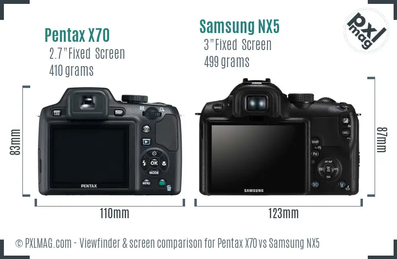 Pentax X70 vs Samsung NX5 Screen and Viewfinder comparison