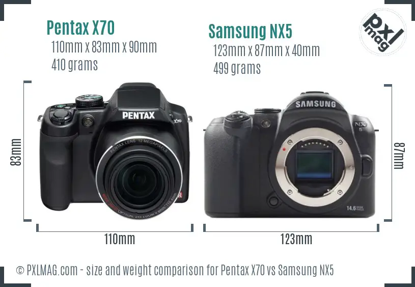 Pentax X70 vs Samsung NX5 size comparison