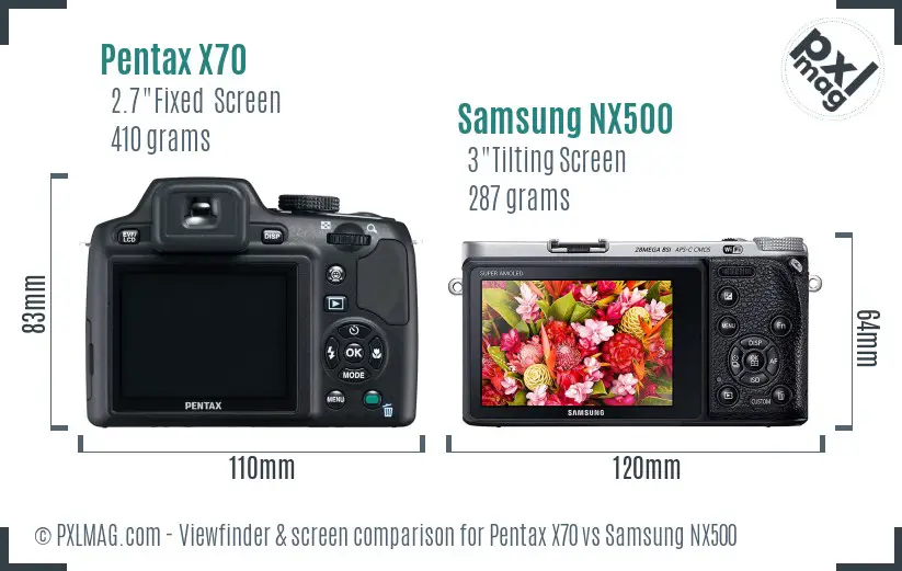 Pentax X70 vs Samsung NX500 Screen and Viewfinder comparison