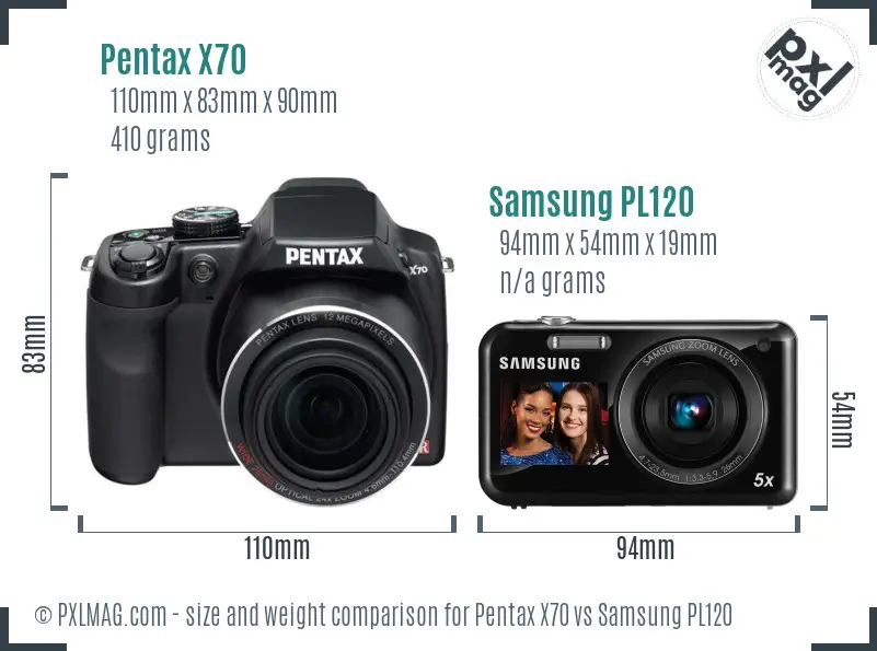Pentax X70 vs Samsung PL120 size comparison