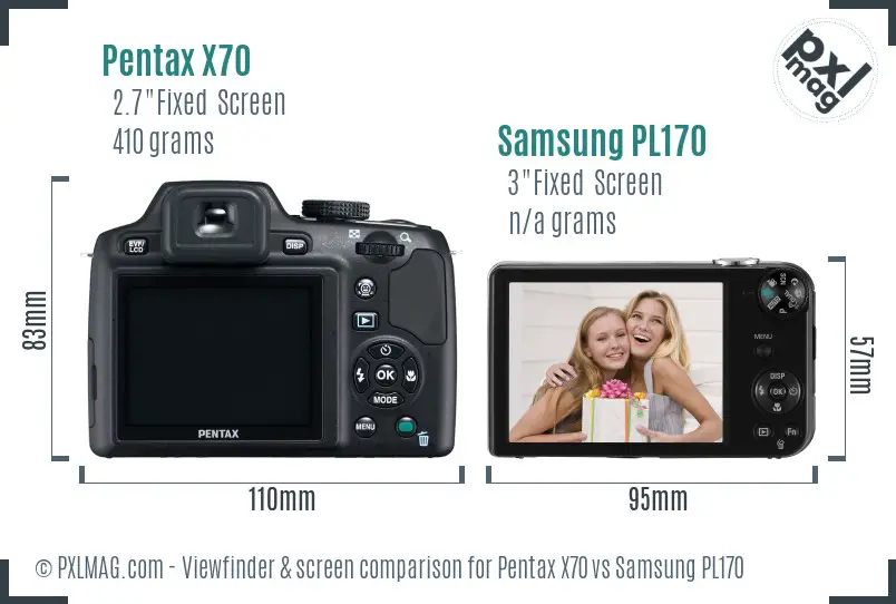 Pentax X70 vs Samsung PL170 Screen and Viewfinder comparison