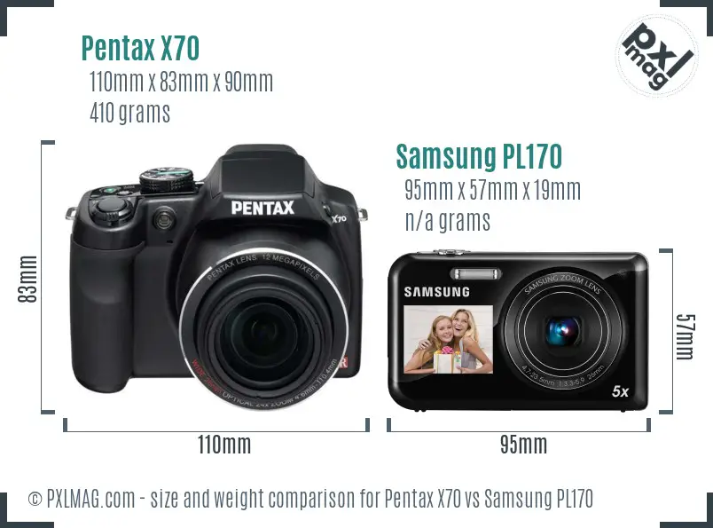 Pentax X70 vs Samsung PL170 size comparison