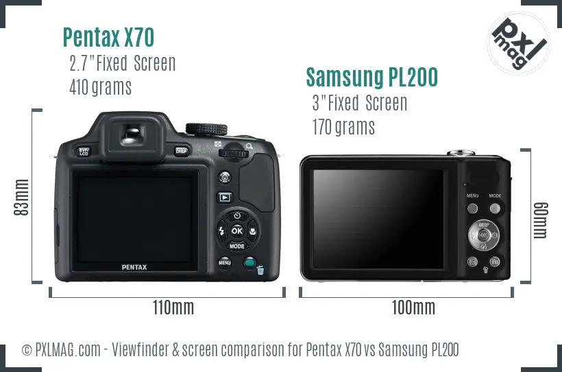 Pentax X70 vs Samsung PL200 Screen and Viewfinder comparison