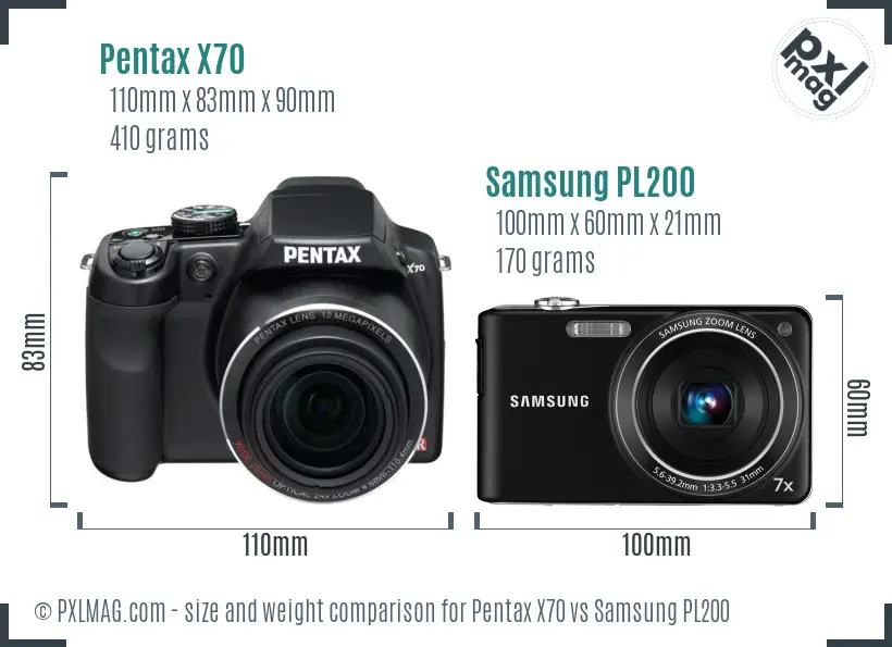 Pentax X70 vs Samsung PL200 size comparison