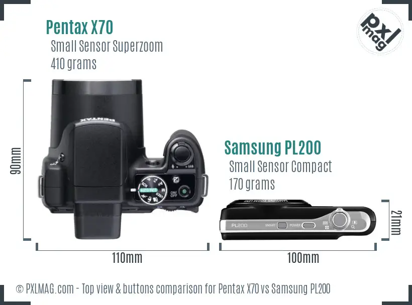Pentax X70 vs Samsung PL200 top view buttons comparison