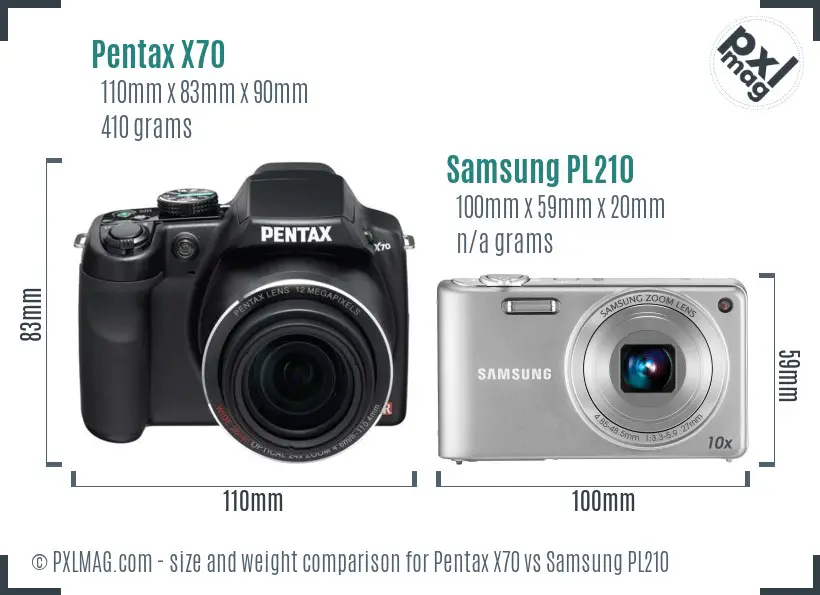 Pentax X70 vs Samsung PL210 size comparison