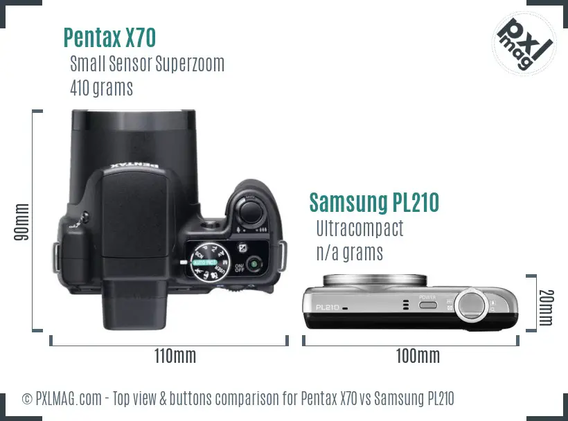 Pentax X70 vs Samsung PL210 top view buttons comparison