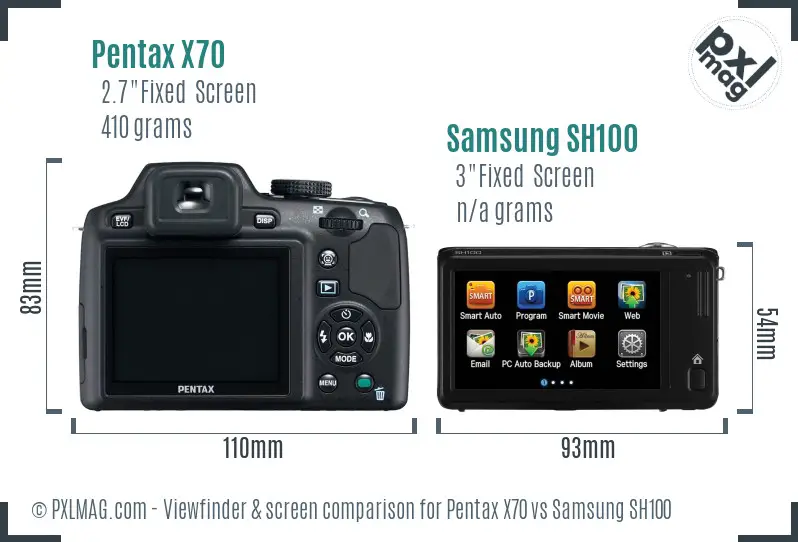 Pentax X70 vs Samsung SH100 Screen and Viewfinder comparison Pentax X70 vs Samsung SH100 Screen and Viewfinder comparison