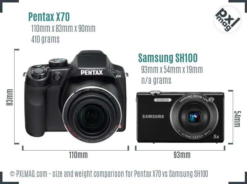 Pentax X70 vs Samsung SH100 size comparison Pentax X70 vs Samsung SH100 size comparison