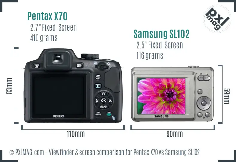 Pentax X70 vs Samsung SL102 Screen and Viewfinder comparison