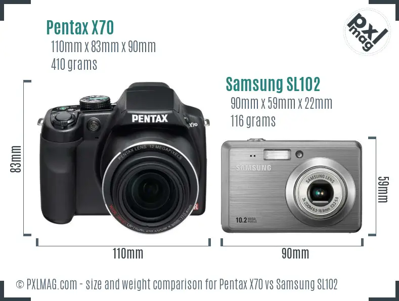 Pentax X70 vs Samsung SL102 size comparison