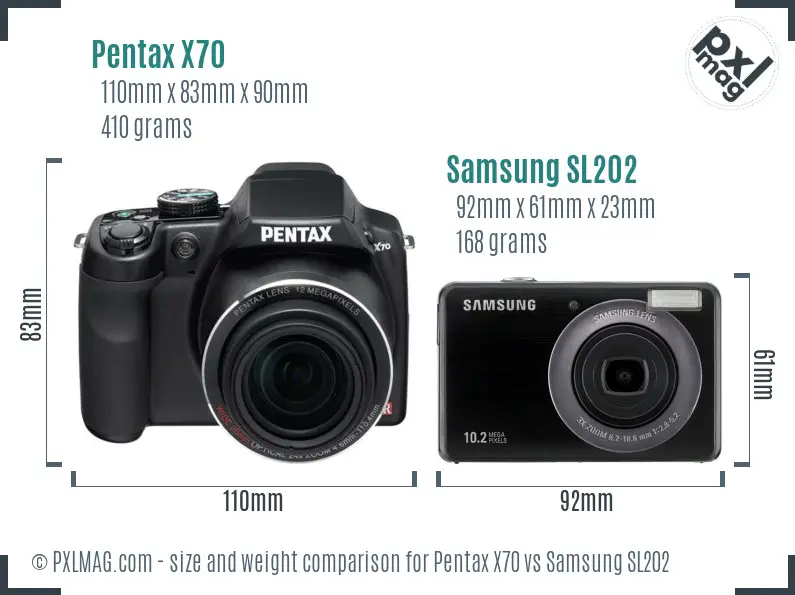Pentax X70 vs Samsung SL202 size comparison