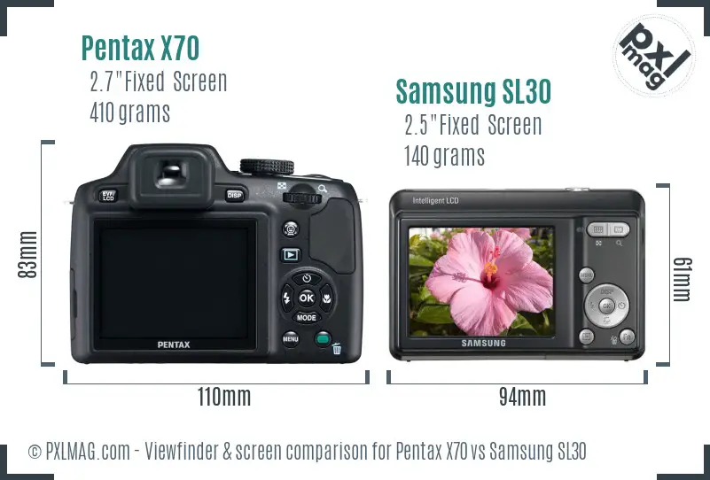 Pentax X70 vs Samsung SL30 Screen and Viewfinder comparison