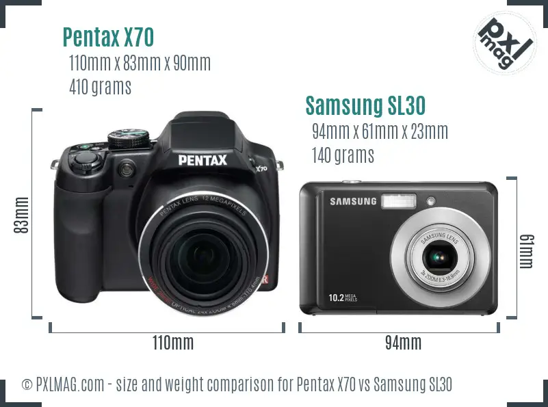 Pentax X70 vs Samsung SL30 size comparison