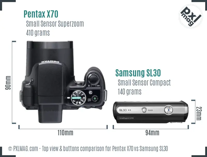 Pentax X70 vs Samsung SL30 top view buttons comparison