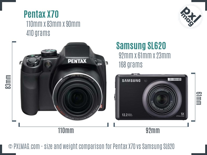 Pentax X70 vs Samsung SL620 size comparison