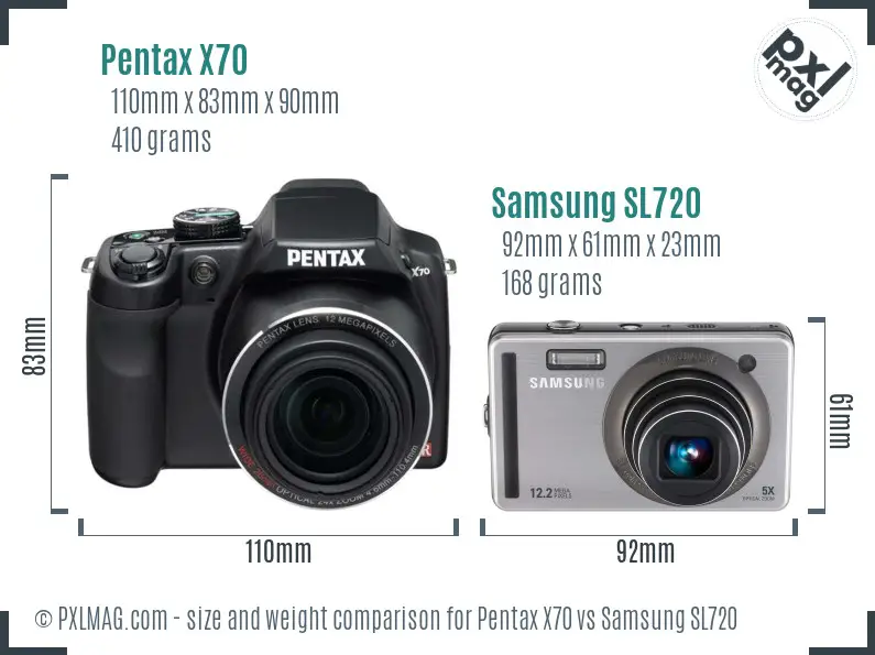 Pentax X70 vs Samsung SL720 size comparison