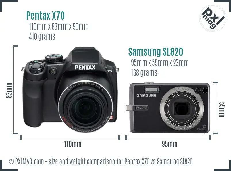 Pentax X70 vs Samsung SL820 size comparison