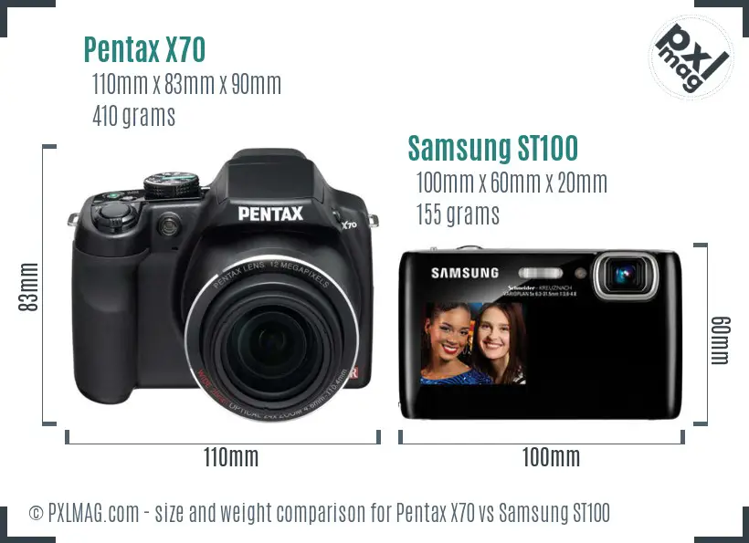 Pentax X70 vs Samsung ST100 size comparison