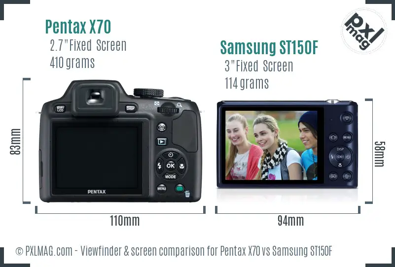 Pentax X70 vs Samsung ST150F Screen and Viewfinder comparison