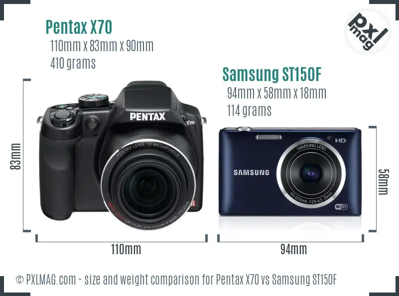 Pentax X70 vs Samsung ST150F size comparison