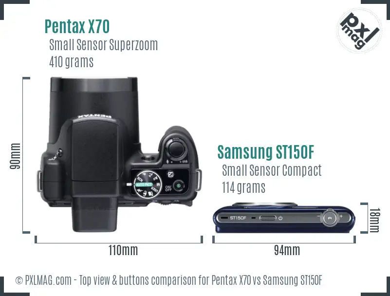 Pentax X70 vs Samsung ST150F top view buttons comparison