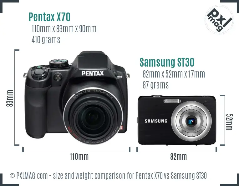 Pentax X70 vs Samsung ST30 size comparison