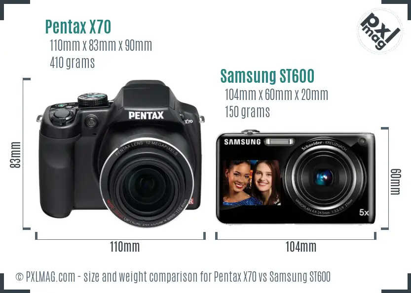 Pentax X70 vs Samsung ST600 size comparison