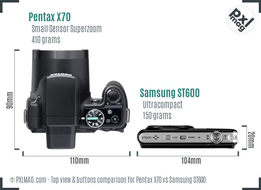 Pentax X70 vs Samsung ST600 top view buttons comparison