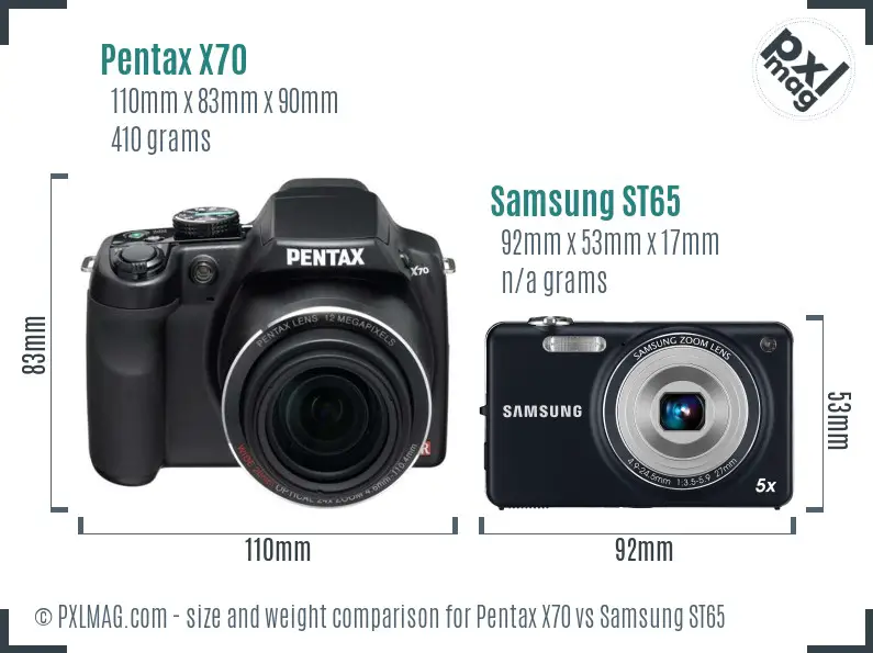 Pentax X70 vs Samsung ST65 size comparison