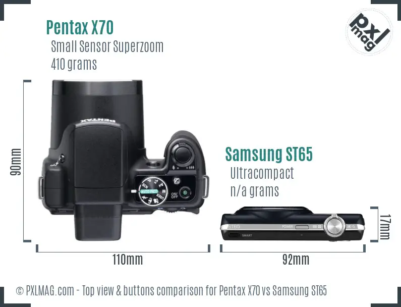 Pentax X70 vs Samsung ST65 top view buttons comparison