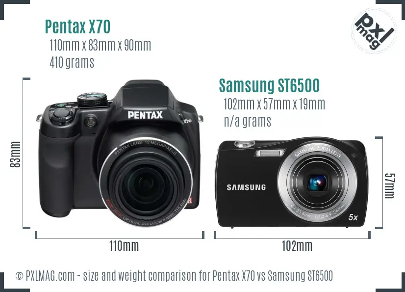 Pentax X70 vs Samsung ST6500 size comparison