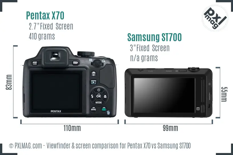 Pentax X70 vs Samsung ST700 Screen and Viewfinder comparison