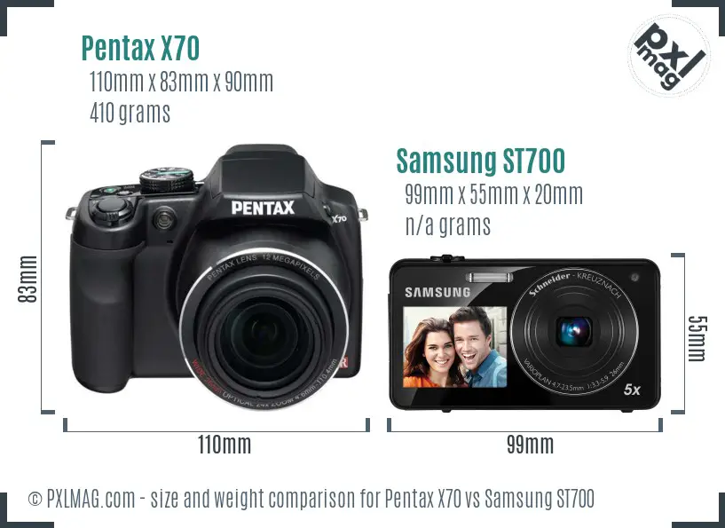 Pentax X70 vs Samsung ST700 size comparison