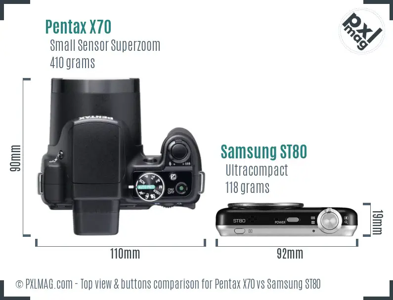 Pentax X70 vs Samsung ST80 top view buttons comparison