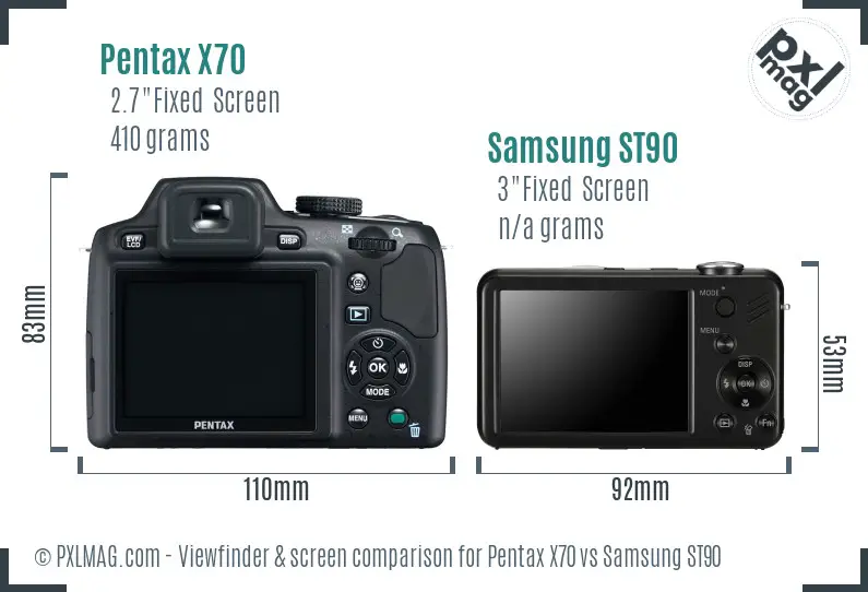 Pentax X70 vs Samsung ST90 Screen and Viewfinder comparison